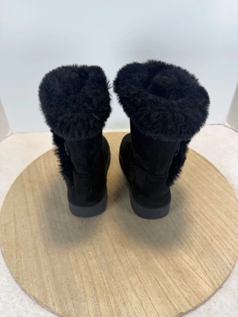 SO Girls Size 2 Black Faux Fur Suede Winter Boots Button Mid Calf Kohl’s